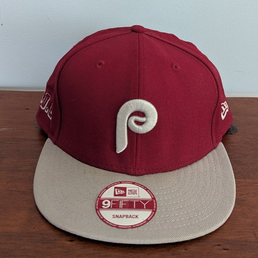 Phillies Philadelphia Flat Brim Snapback Maroon Gray OS MLB New Era 9Fifty